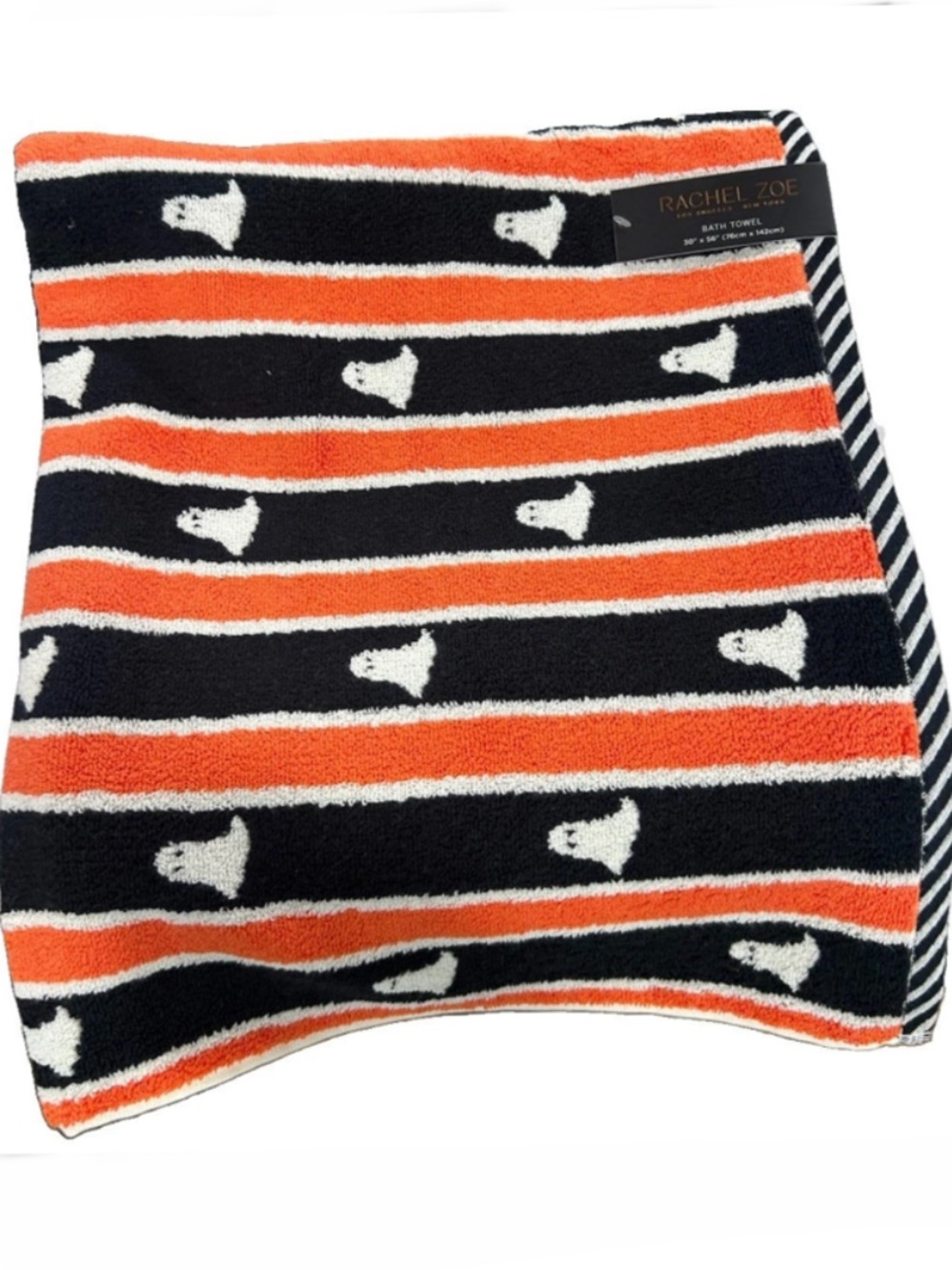 Rachel Zoe Orange, Blue and White Halloween Ghost Cotton Bath Towels 30”x56”